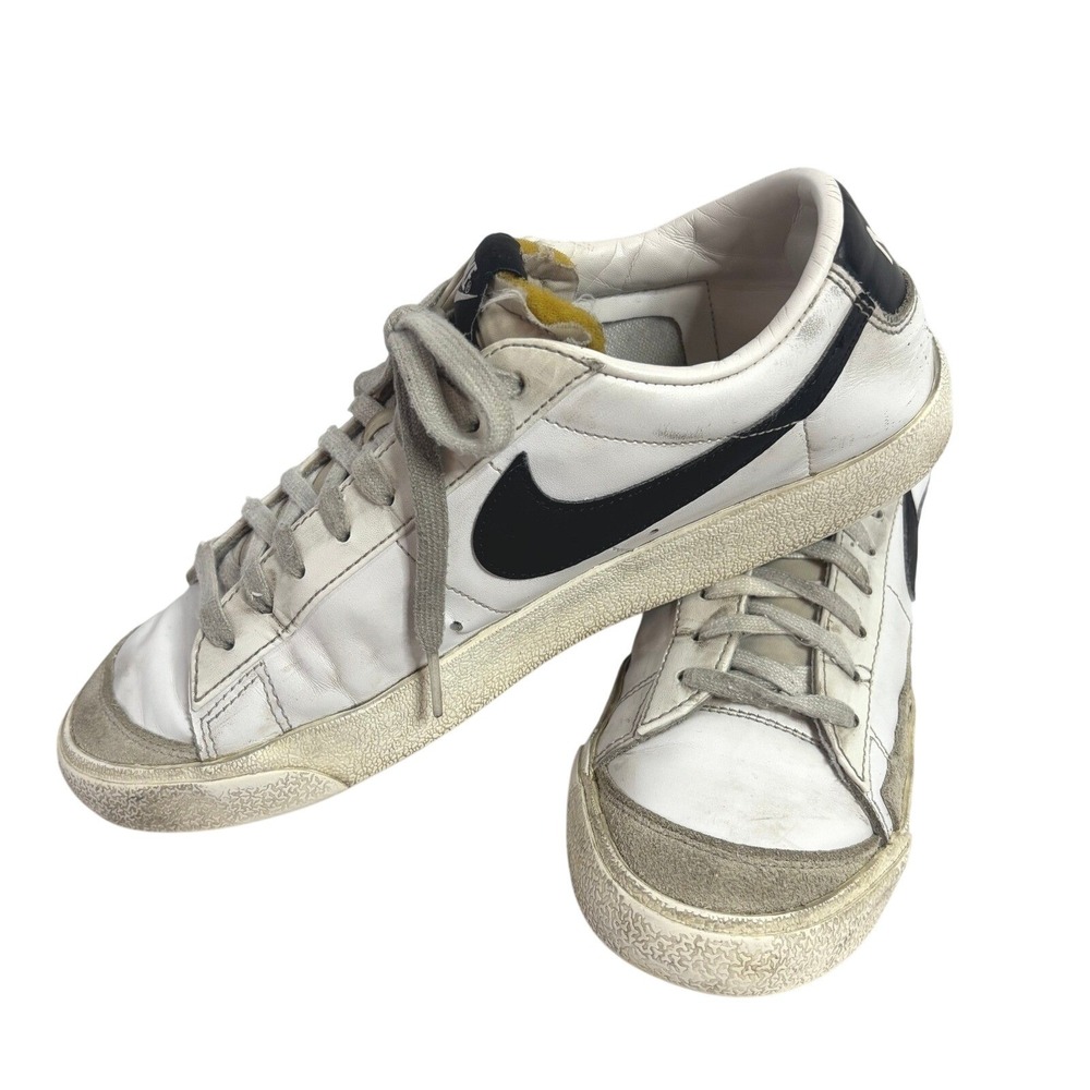 Nike | Blazer Low 77 Vintage White Black Leather Sneakers | Womens 10.5
